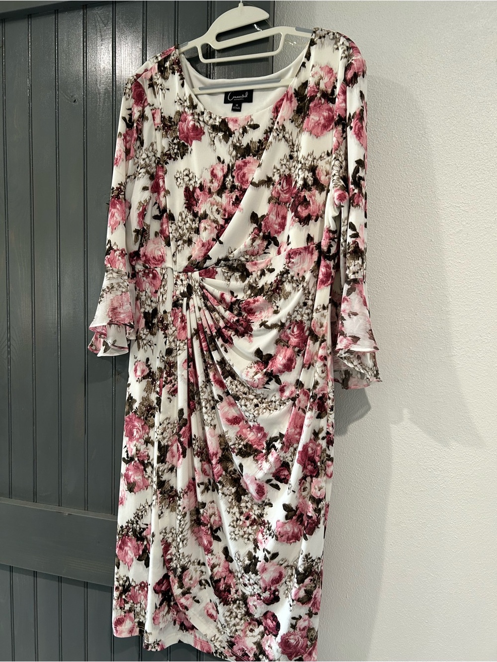 connected apparel White Midi Dress with Pink Floral Print